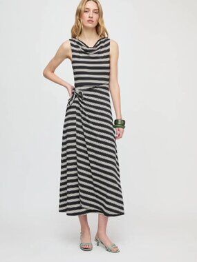 Hill House The Jayne Dress Black/Ivory Stripe - Size XS